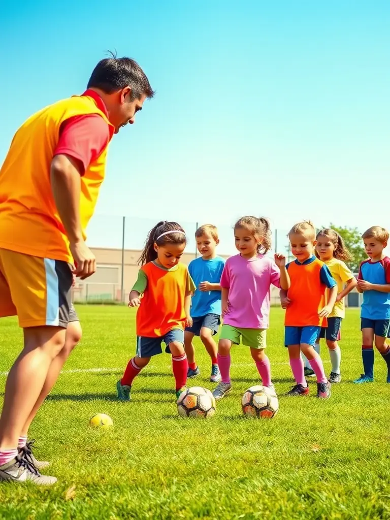 A vibrant image of children participating in a youth soccer clinic organized by ASSOCIATION SPORTIVE ASPTT SAINTES, showcasing teamwork and skill development.
